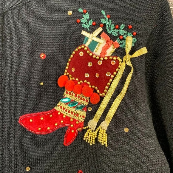 Vintage Heirloom Collectibles Sweater Womens Medium Boots Christmas Cardigan - Picture 2 of 12